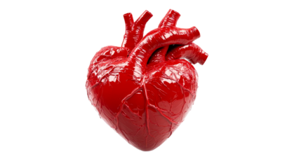 Realistic human heart model, red color render, isolated, cut out transparent