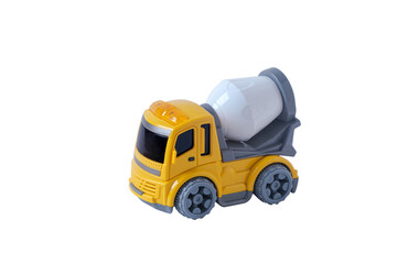 Cutout industrial yellow cement mixer truck toy, plaything for kid learning about construction site...