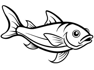 Vector illustration of a fish swimming in the ocean with tropical elements and underwater wildlife