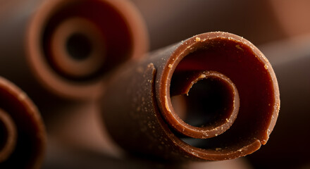 Decadent chocolate curls enticing close-up, a culinary delights visual masterpiece