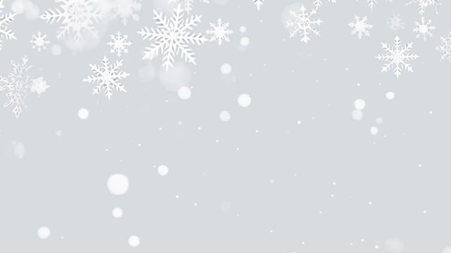 White snowflakes and bokeh lights animated overlay, transparent 4K video, alpha channel, ProRes 4444