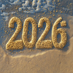 Golden Sand 2026: Artistic Number Design, Elegant Typography, New Year, Celebration, Luxury,        