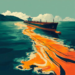 Illustration of an oil tanker leaking oil