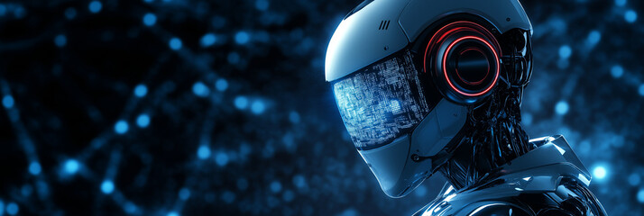 Futuristic AI Robot Assistant with Holographic Interface: A sleek, advanced robotic helper with     