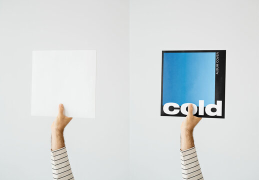 Mockup Of Man Holding Customized Lp Cover Above Head