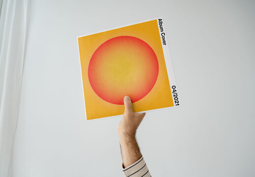 Mockup Of Man Holding Customized Lp Cover Over Head