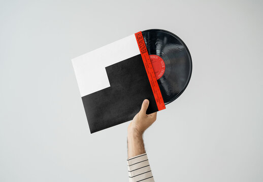 Mockup Of Man Holding Customized Lp Cover And Record Above Head