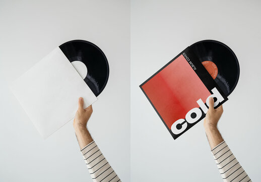 Mockup Of Man Holding Customized Lp Cover And Record