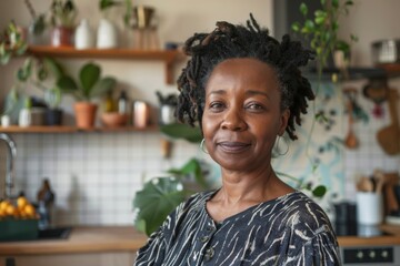 Portrait of a middle aged black woman in a zero waste kitchen