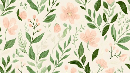 Fototapeta premium Floral Elegance: delicate floral and leaf design in a seamless pattern of blooms and foliage, perfect for creating beautiful backgrounds