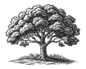 Vintage tree foliage woodcut engraving vector illustration