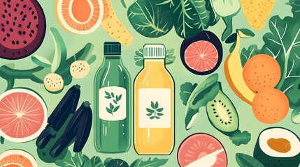 Freshness Unleashed: A vibrant arrangement of fruits and juices is an appealing and nutritious offering, presented artfully to draw the eye.