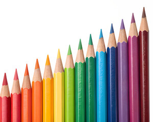 Colorful pencils arranged on white background