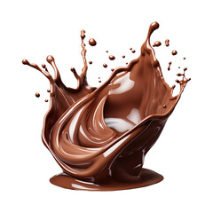Chocolate splash isolated on a white background. A high quality PNG image capturing the smooth, rich texture of melted chocolate in motion. Perfect for food design and creative projects.

