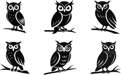 Cute cartoon owl family sitting on a tree branch in a fun vector illustration