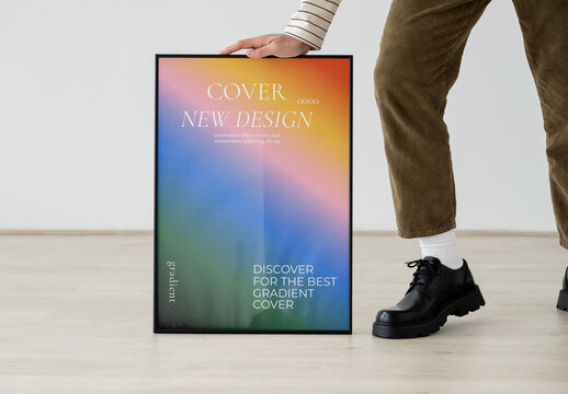 Mockup Of Man Leaning On Customizable Poster, Framed