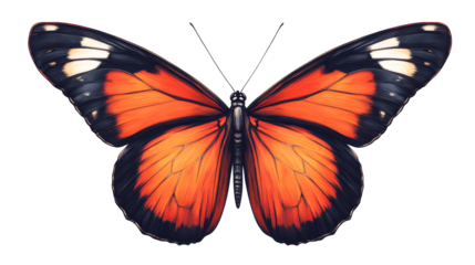 Orange and black butterfly with detailed wings, cut out transparent