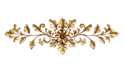 Gold vintage floral element for design, cut out transparent