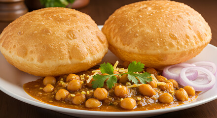 Authentic chole bhature: a flavorful Indian delight with puffed bread