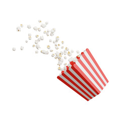 Popcorn in a bucket isolated on a white background. A high quality PNG image showcasing freshly popped, buttery popcorn in a classic striped container. Perfect for cinema, snack, and food design .