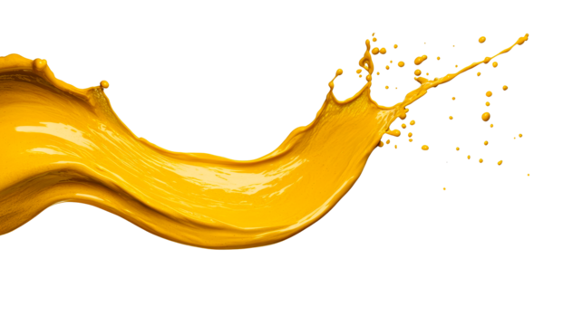 Yellow paint splash motion design, vibrant color flow, art creation, cut out transparent