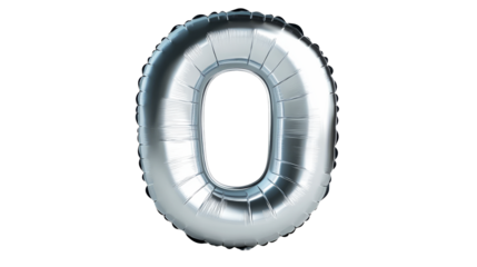 Silver foil balloon number zero, festive element, party decor, cut out transparent