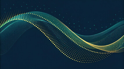 "A smooth, curving dot gradient in shades of teal and gold, forming a wave-like motion effect against a dark velvet background."