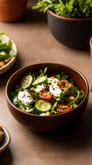 Mustard greens with crispy nuts, chili peppers, and lime dressing