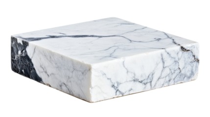 Marble block with black veins studio shot, cut out transparent