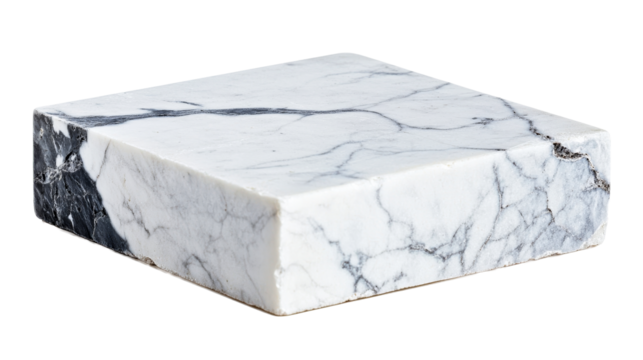 Marble block with black veins studio shot, cut out transparent