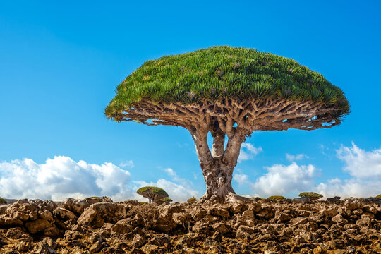 Dragon trees at  Socotra Island, Yemen. Dracaena draco at Socotra