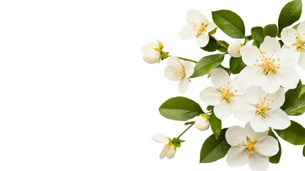 Obraz premium Blossoming Jasmine Flowers with Buds and Leaves, cut out transparent