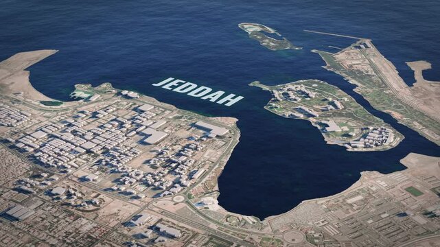 3D Realistic Saudi Arabia Map  Jeddah City Animation with Bold Text