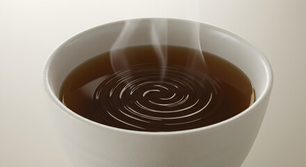 Steaming Japanese kelp tea swirling in a white ceramic cup conveying warmth