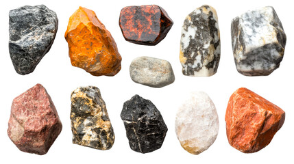 Rock specimens collection, textured stone samples, cut out transparent