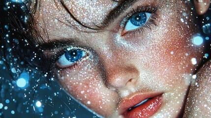 Close-up Portrait of a Woman with Sparkling Glitter Makeup