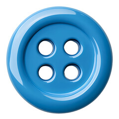 A blue button with four holes, isolated on clear PNG background