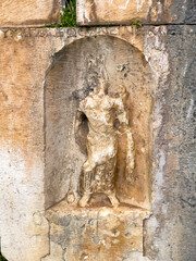 Ancient Eroded Relief Sculpture On Stone Wall In Myra, Turkey, Captured In Winter, Concept Of...