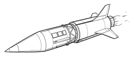 A sleek, powerful missile design in flight, showcasing its streamlined body and powerful propulsion system with detailed line art.