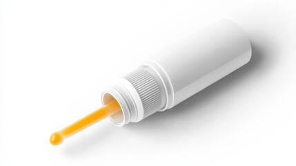 Stylish white dropper bottle with yellow liquid, elegantly arranged on a bright background, perfect for cosmetic or wellness product display in marketing visuals.