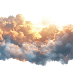 Golden sunset clouds with warm glowing colors in the sky representing nature beauty isolated on transparent background