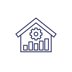 Smart home line icon with a house and graph