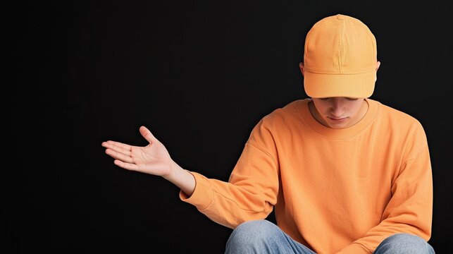 World Suicide Prevention Day awareness, A young person in an orange outfit expressing emotions against a dark backdrop. mental health awareness icon, suicide prevention hotline