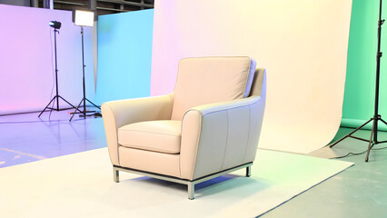 modern luxury chair in professional studio setting, showcasing its elegant design and soft leather upholstery, perfect for stylish interiors