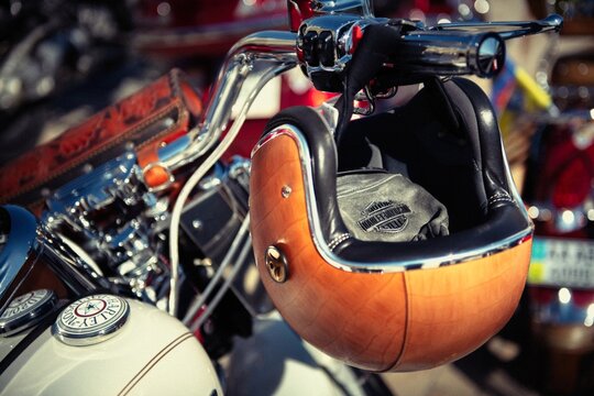 Bike Harley Davidson helmet and bike at 18 Anniversary Crazy Hohols MFC Ukraine Kiev september 2018