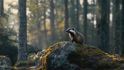 Close-up of a European badger in the forest