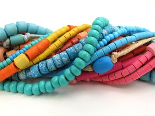 Colorful strings of beads for bijouterie or jewelry.