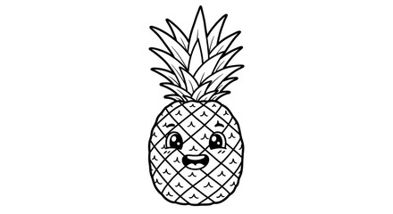 Obraz premium A cheerful pineapple character with a playful grin, radiating sunshine and tropical vibes in a simple line art drawing style.