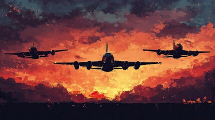 Airplane Silhouettes - Dramatic airplane silhouettes flying across the sky, ideal for travel, transportation, and adventure designs.