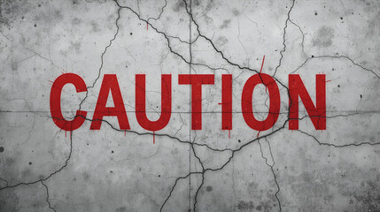 CAUTION red warning sign word text painted over concrete wall background. Concept image for caution dangerous areas.